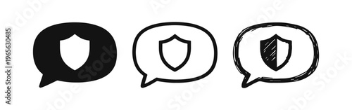 Secure Message and Protection Chat Icon Set in Solid, Outline, and Hand-Drawn Styles