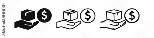 Cash on Delivery and Product Payment Icon Set with Hand and Dollar