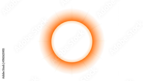 Total solar eclipse with a bright orange glowing corona ring and subtle light rays, on a transparent background
