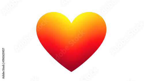 Simple heart shape with a smooth yellow to red sunset gradient fill, minimalist romantic icon, on a transparent background