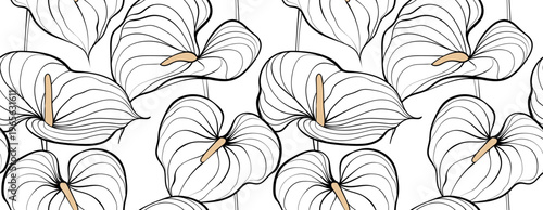 Abstract leaves pattern. Seamless line leaves pattern
