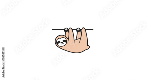 Sloth Hanging Upside Down From Branch.