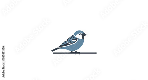 Small Blue Bird Perched Alone.