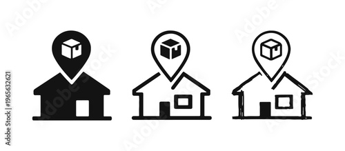 Delivery location with package icon collection in diverse styles for logistics apps