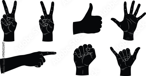 Black Hand Gestures on White Background
