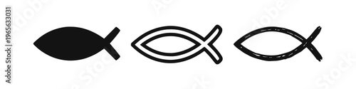 Photography Christian Ichthus fish symbol icon set in different styles for religious concept