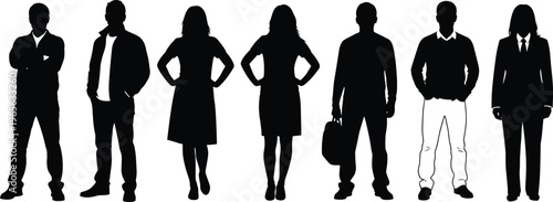 Business people silhouettes standing collection, men and women professional team figures, corporate staff group illustration isolated on white background