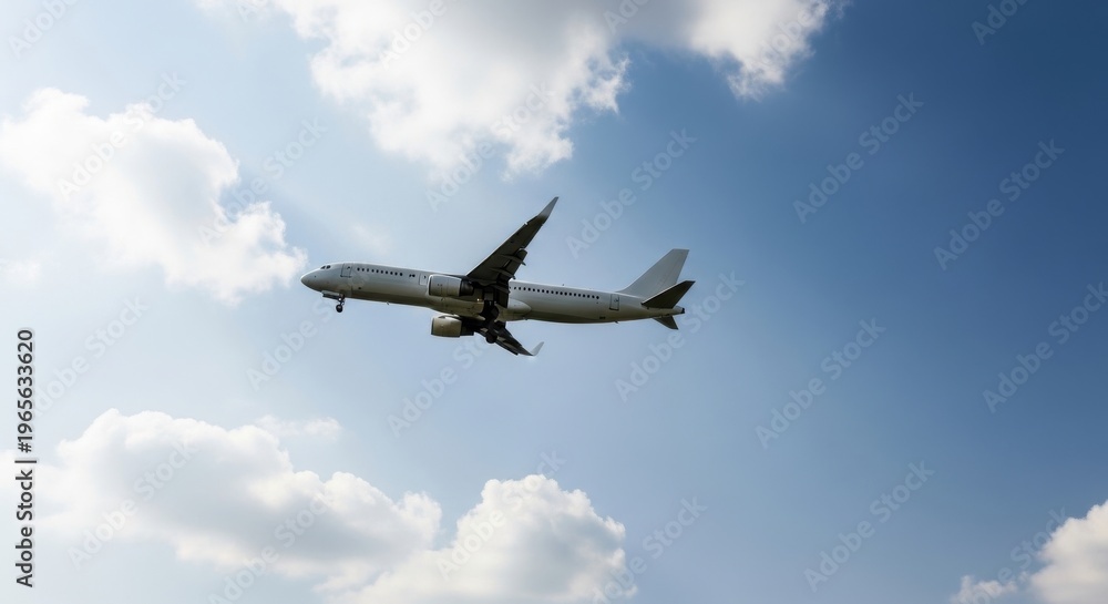 Fototapeta premium Commercial airplane soaring above a coastal region with ocean and sky.