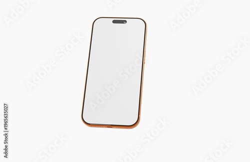 Gold phone with blank screen isolated on white. Display device mockup with space for apps, content or design.