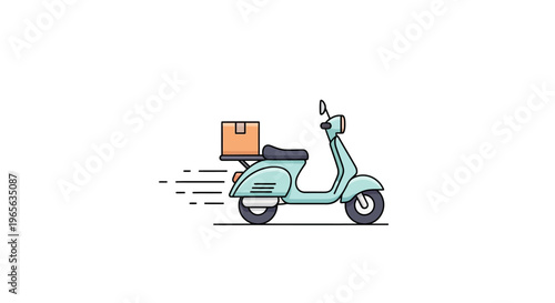 Teal scooter with delivery box attached.