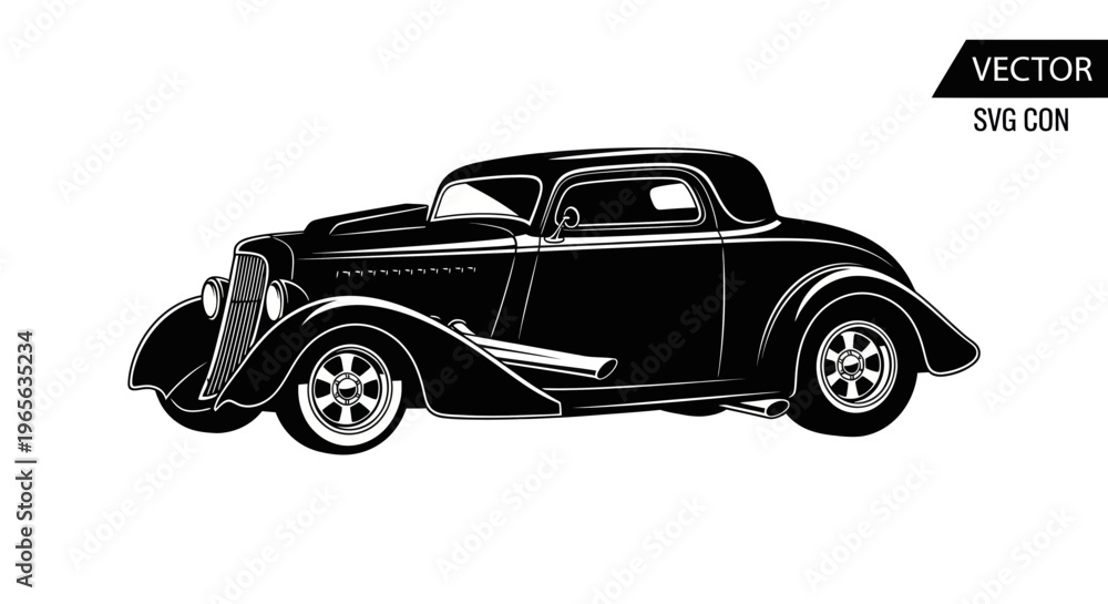 Obraz premium Classic Hot Rod Coupe Silhouette - Vintage American Muscle Car Vector