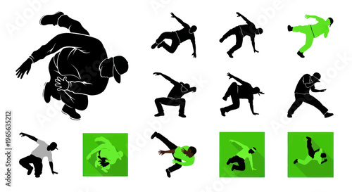 Breakdance Silhouette Collection: Dynamic Poses of Hip Hop Dancers