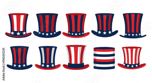 Collection of Uncle Sam Hats and Patriotic Caps in Red, White, and Blue