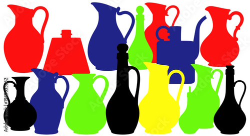 Colorful Collection of Pitchers and Bottles Silhouettes