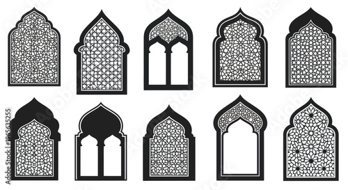 Collection of Islamic Geometric Pattern Windows and Arches