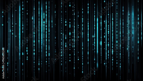 Abstract background of teal vertical lines with occasional dots on a stark black backdrop
