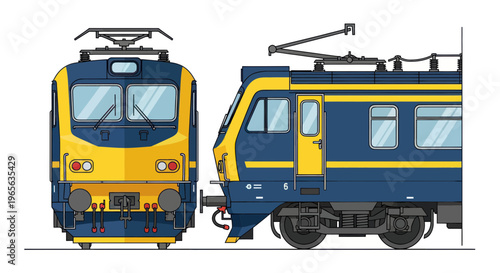 Modern Electric Train Front and Side View Illustration