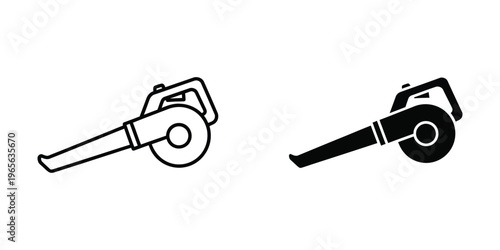 Two contrasting leaf blower designs in black and white silhouette style
