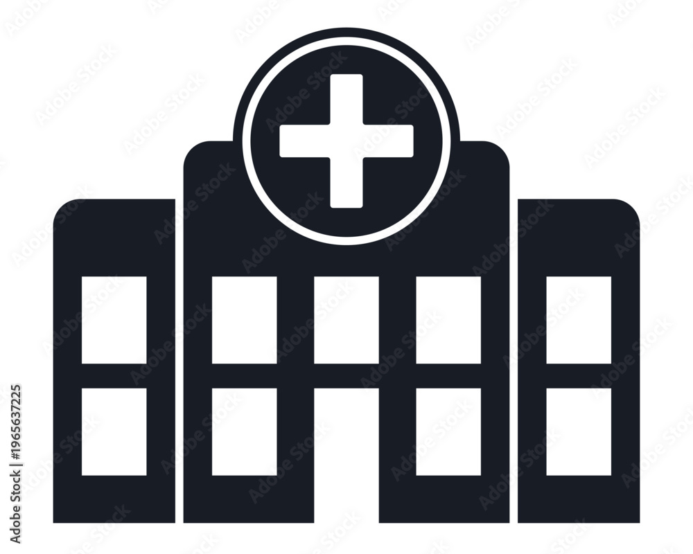 Obraz premium Black and White Monochrome Hospital icon vector illustration