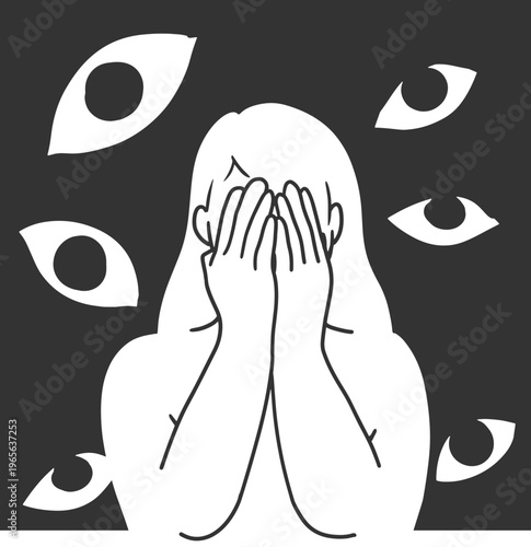 Paranoia and Anxiety Concept with Watching Eyes. Ideal for psychology articles, therapy content, mental wellbeing campaigns, and educational materials about anxiety and emotional struggles