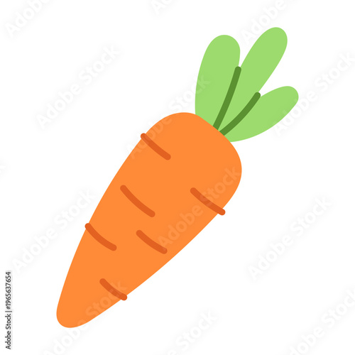 Bright orange carrot with green leafy top
