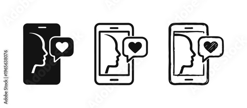 Smartphone with profile and heart icon, social media liking and online dating concept