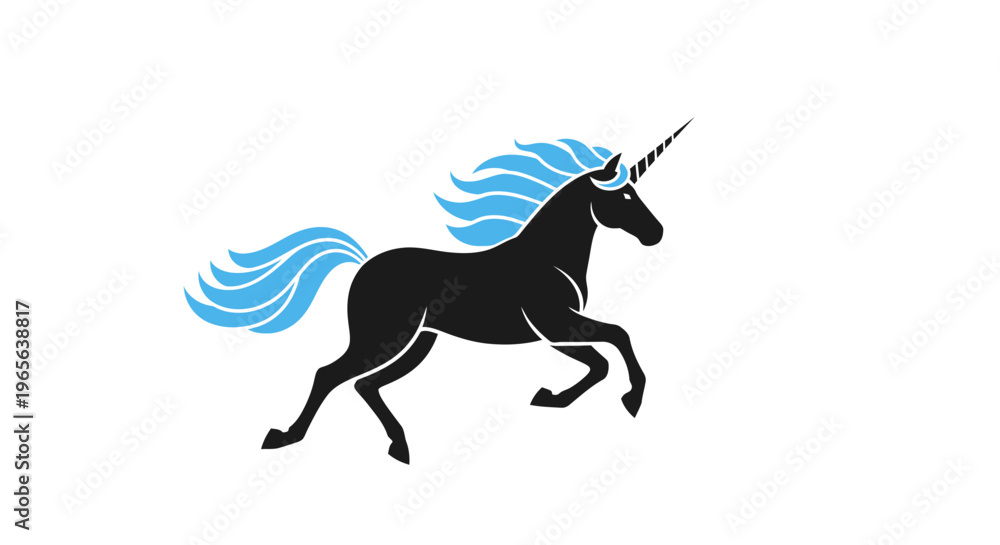 Fototapeta premium Black Unicorn Silhouette Running Fast.