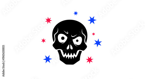 Black Skull with Angry Expression.