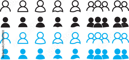 User, People, Icon Set. Multiple User Icon Set (Blue),and black User icon set