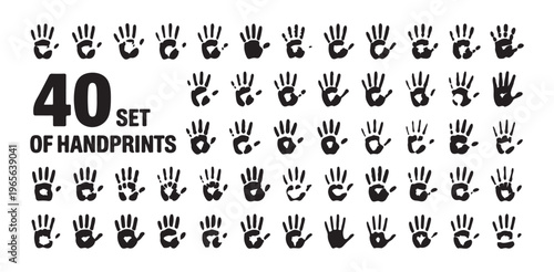 Set of forty diverse handprints palm impressions for creative design and art projects