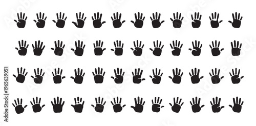 Group of forty handprints palm impressions for creative design and art projects