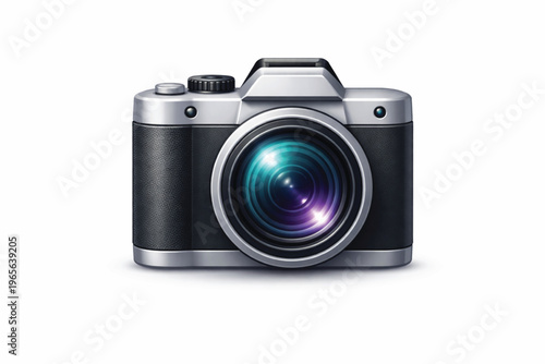 Modern Camera Icon with Lens Isolated on White Background – Photography, Media, Digital Camera Concept