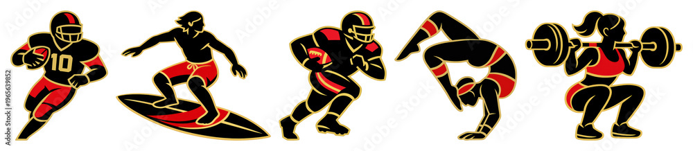 Fototapeta premium PNG Dynamic athletic silhouette designs on transparent background