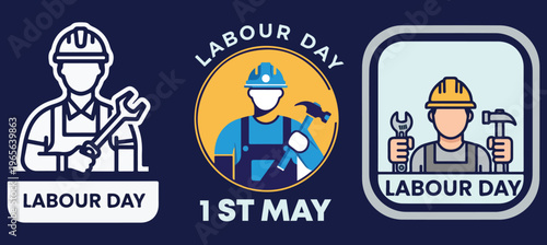 Labour Day Worker Outline Icon with Wrench on Dark Background
