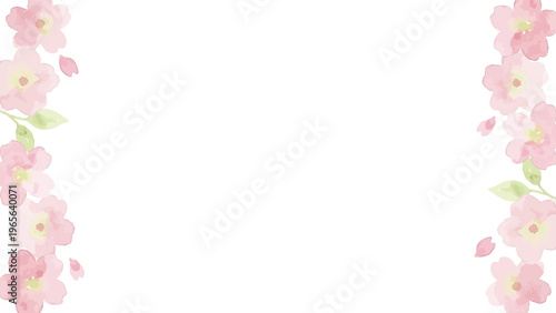 Watercolor-style lovely cherry blossom flowers, sakura spring botanical illustration, pink and white／水彩　桜