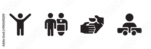 People figure silhouette icons showing success joy and individual identity with simple shapes