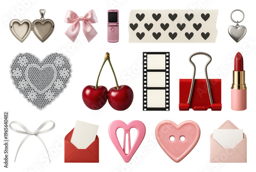 PNG Romantic themed decorative items element set, transparent background
