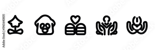 Abstract stroke icons representing growth shelter and communal love for nonprofit branding