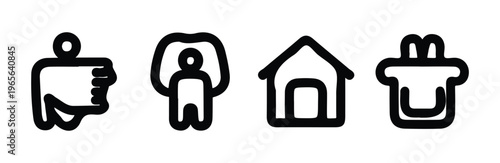 Four care outline icons isolated on white background representing support and communal well-being