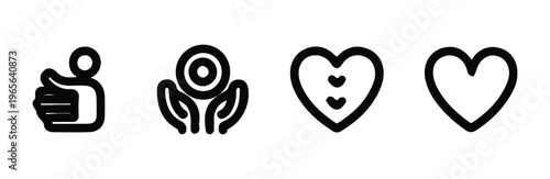 icon set thumbs up care hands heart love kindness donation support help