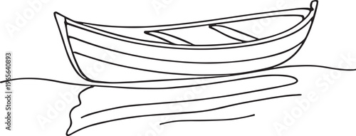 Black and white line drawing of aold boat  with a tall, thin mast and a single sail