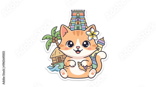 Cute Orange Cat With Tropical Island Elements