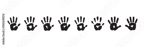Minimalist handprint silhouettes in row isolated on white for community and support concept