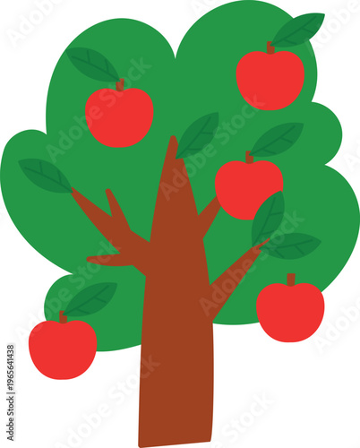 Cartoon tree for children's illustration. Simple flat style. Apple tree