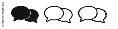 Chat speech bubbles icon set. Overlapping conversation symbols, communication and dialogue in various styles for UI.