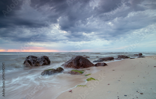 Natural landscape from the sea on a cloudy windy day.