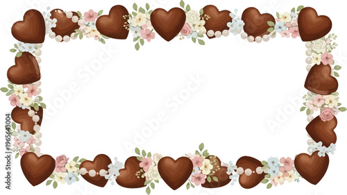 A beautiful heart-shaped frame adorned with flowers and leaves on a white background