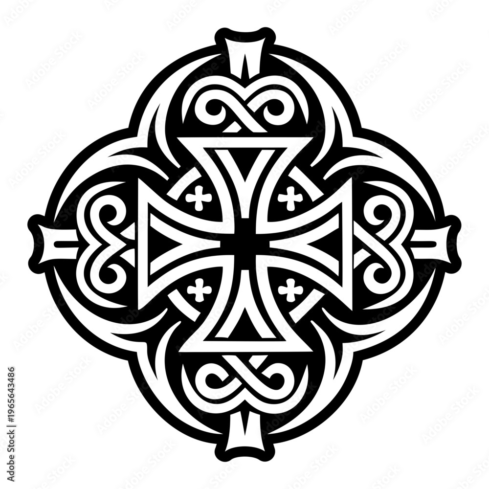 Naklejka premium Glyph icon depicting coptic cross tattoo