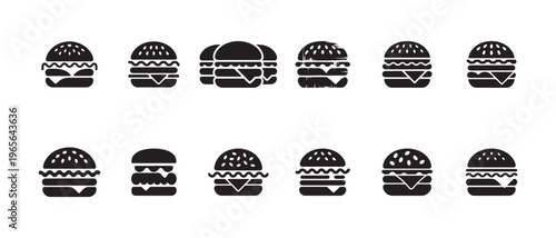 Burger fast food icons set simple black vector isolated on white background flat design style