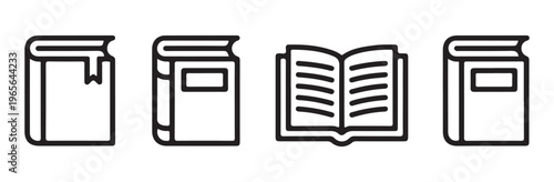 Set of book icons vector outline simple design isolated on white background reading and study symbols.